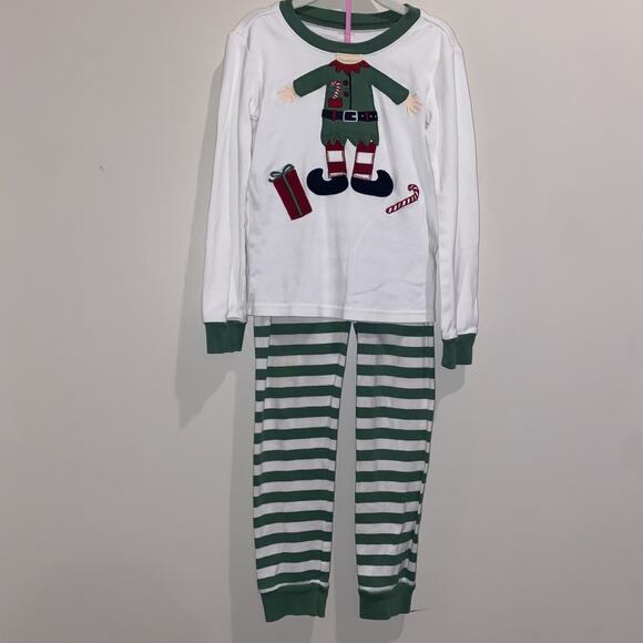GYMBOREE Sz 8 Elf Christmas Holiday Pajamas Set Green White Lightweight Winter - Picture 1 of 6